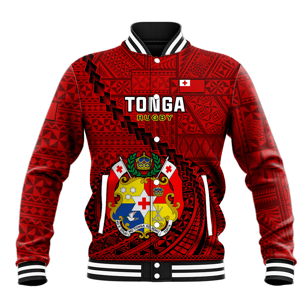 Tonga Rugby Baseball Jacket Tongan Ngatu Pattern Black Version - Wonder Print Shop