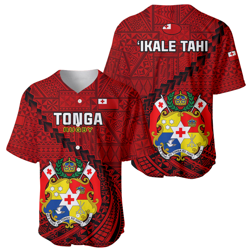 Tonga Rugby Baseball Jersey Tongan Ngatu Pattern Black Version - Wonder Print Shop
