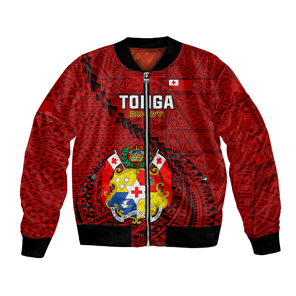 Tonga Rugby Bomber Jacket Tongan Ngatu Pattern Black Version - Wonder Print Shop