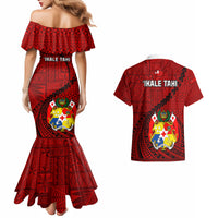 Tonga Rugby Couples Matching Mermaid Dress and Hawaiian Shirt Tongan Ngatu Pattern Black Version - Wonder Print Shop