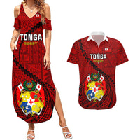 Tonga Rugby Couples Matching Summer Maxi Dress and Hawaiian Shirt Tongan Ngatu Pattern Black Version - Wonder Print Shop