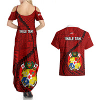 Tonga Rugby Couples Matching Summer Maxi Dress and Hawaiian Shirt Tongan Ngatu Pattern Black Version - Wonder Print Shop