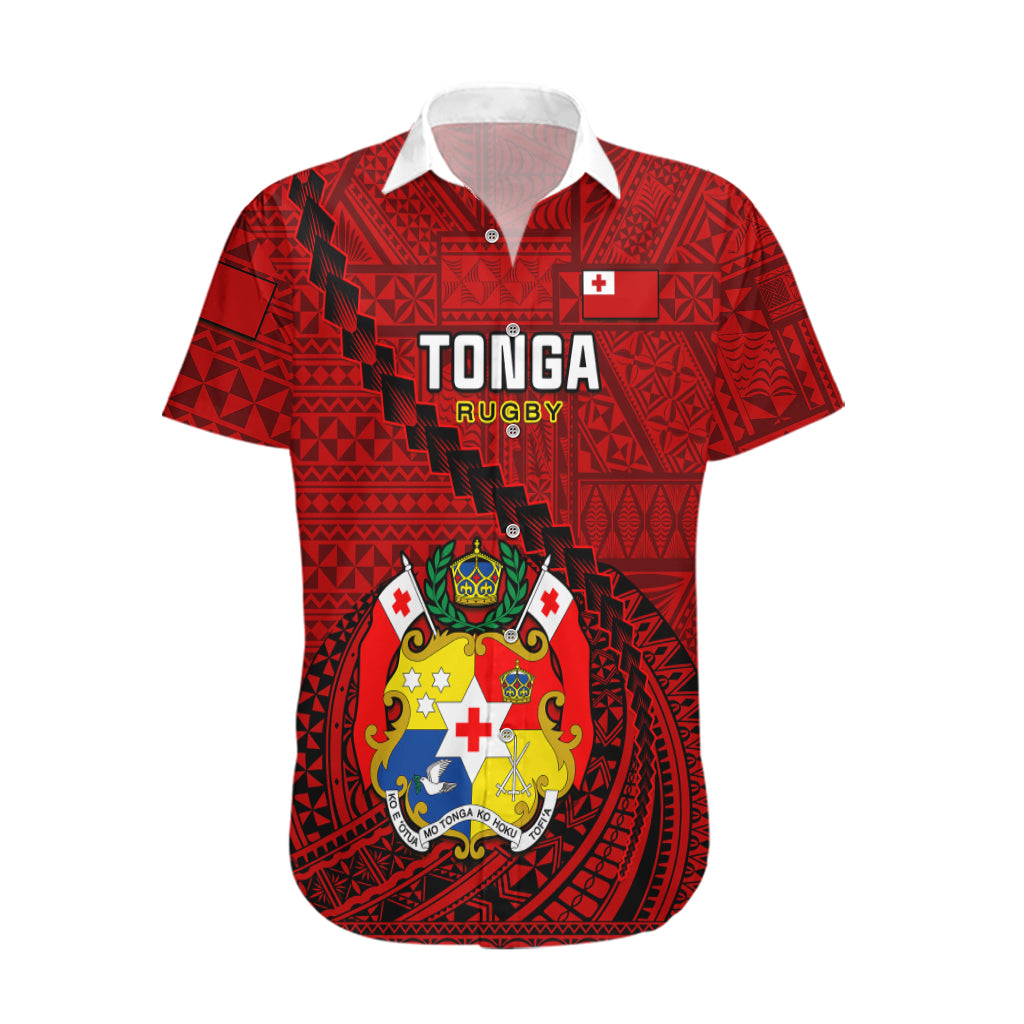 Tonga Rugby Hawaiian Shirt Tongan Ngatu Pattern Black Version - Wonder Print Shop