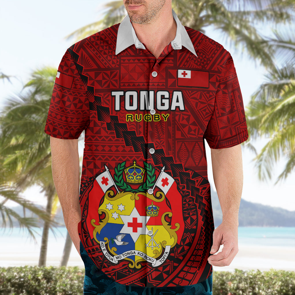 Tonga Rugby Hawaiian Shirt Tongan Ngatu Pattern Black Version - Wonder Print Shop