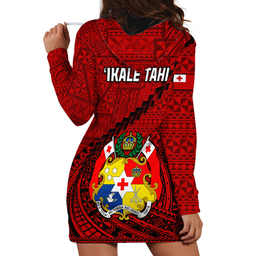 Tonga Rugby Hoodie Dress Tongan Ngatu Pattern Black Version - Wonder Print Shop