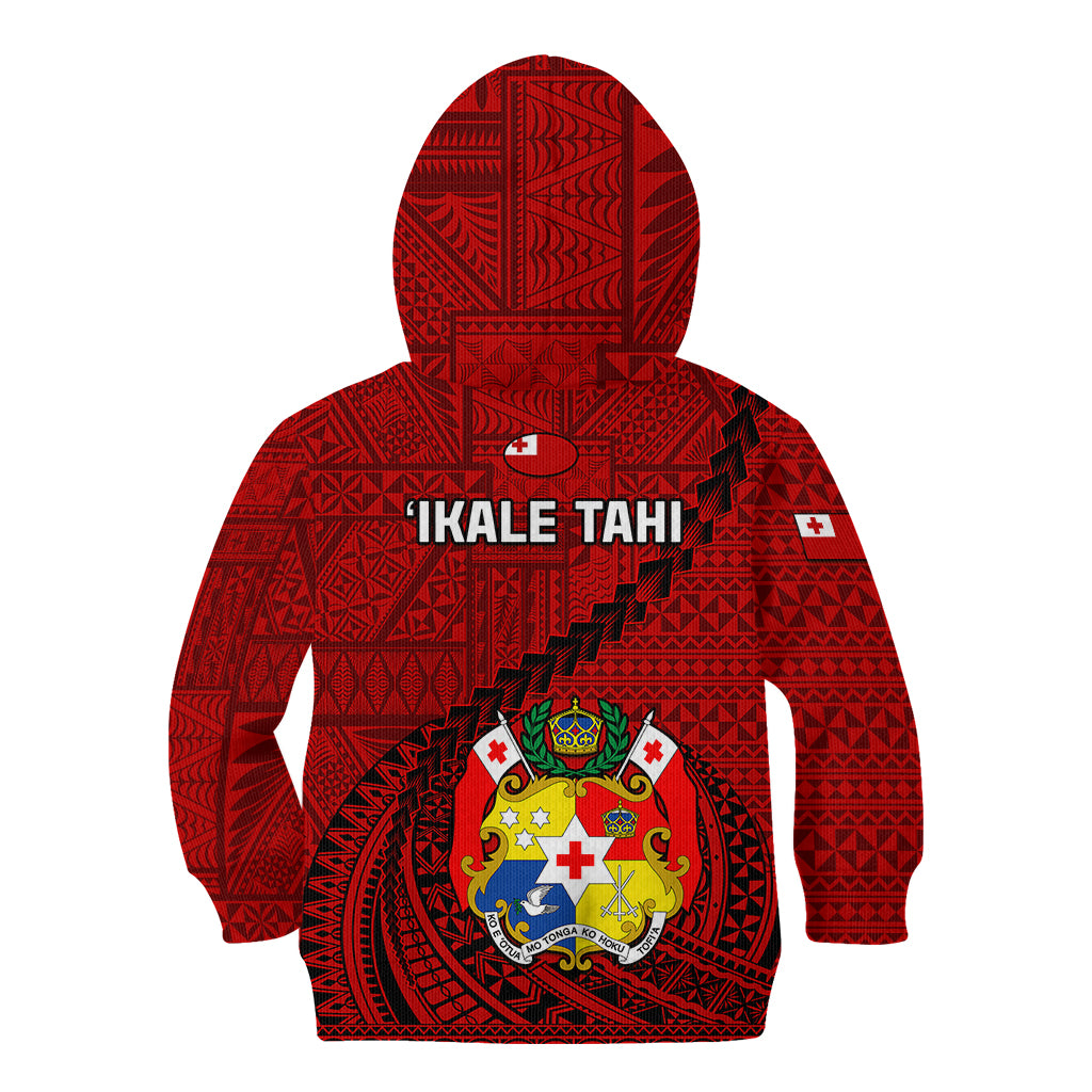 Tonga Rugby Kid Hoodie Tongan Ngatu Pattern Black Version - Wonder Print Shop