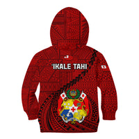 Tonga Rugby Kid Hoodie Tongan Ngatu Pattern Black Version - Wonder Print Shop