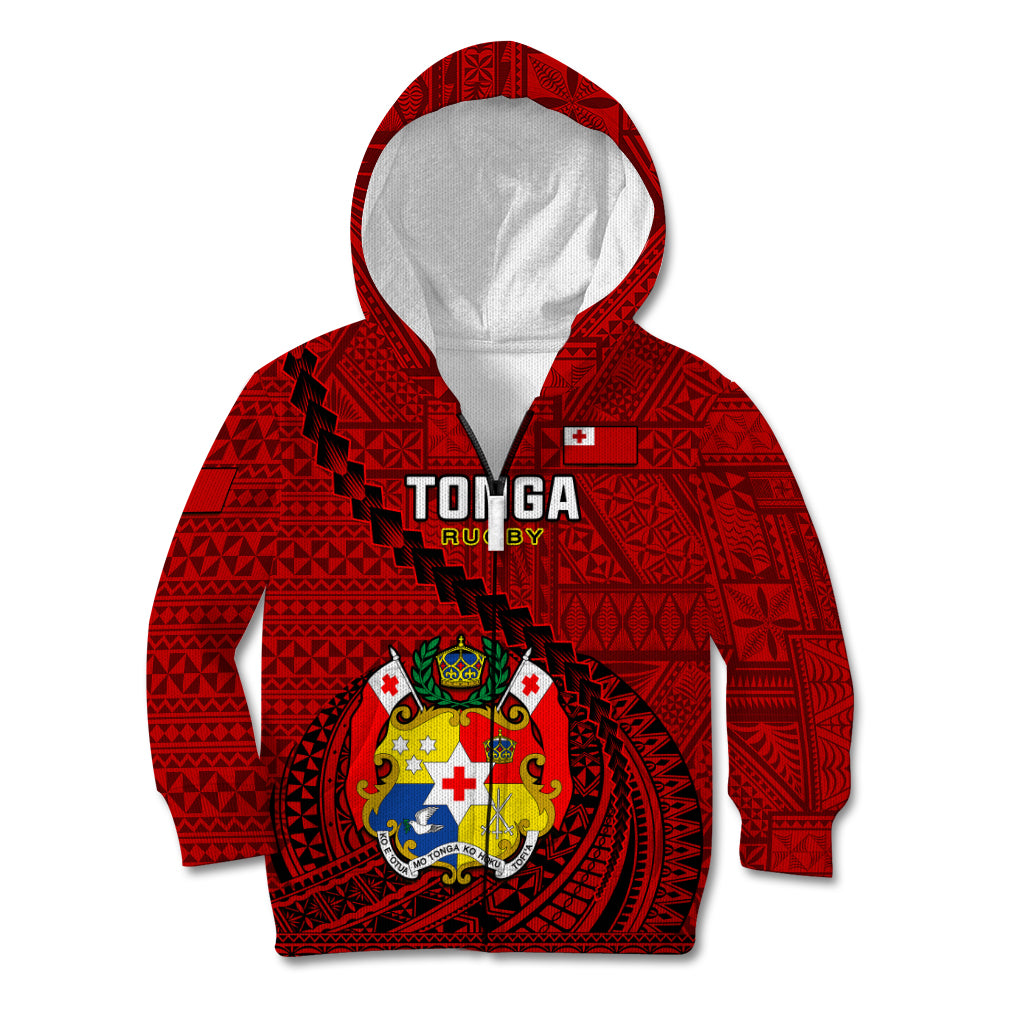 Tonga Rugby Kid Hoodie Tongan Ngatu Pattern Black Version - Wonder Print Shop