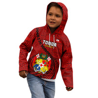 Tonga Rugby Kid Hoodie Tongan Ngatu Pattern Black Version - Wonder Print Shop