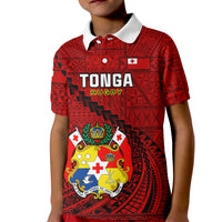 Tonga Rugby Kid Polo Shirt Tongan Ngatu Pattern Black Version - Wonder Print Shop
