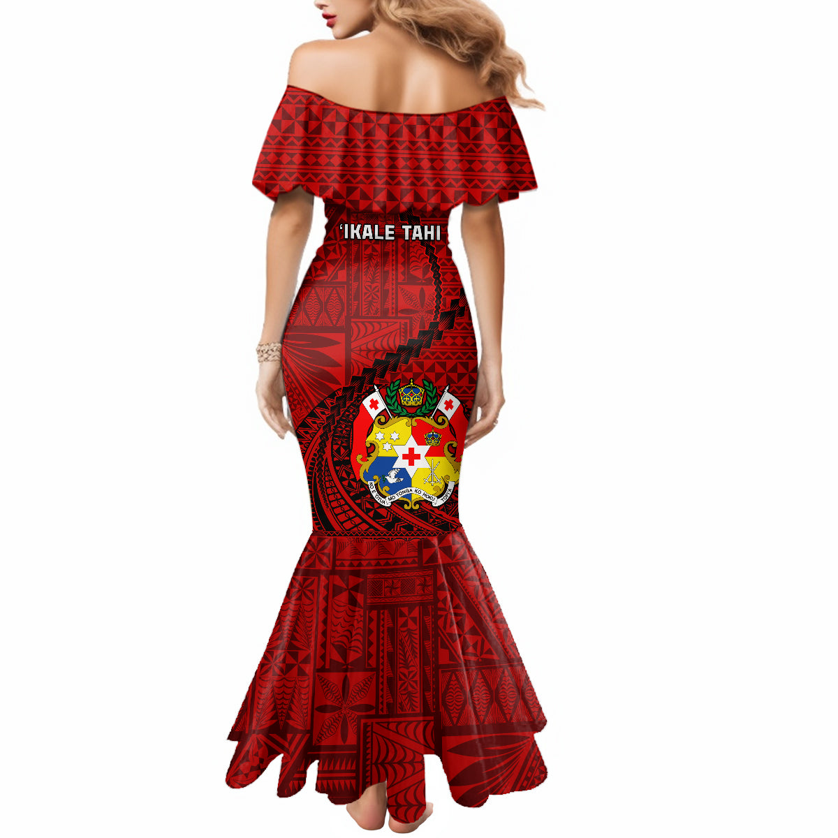 Tonga Rugby Mermaid Dress Tongan Ngatu Pattern Black Version - Wonder Print Shop