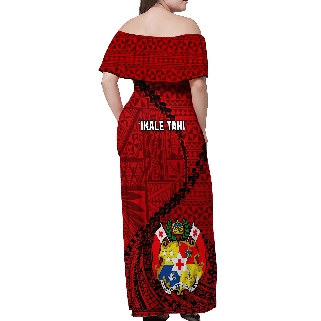 Tonga Rugby Off Shoulder Maxi Dress Tongan Ngatu Pattern Black Version - Wonder Print Shop