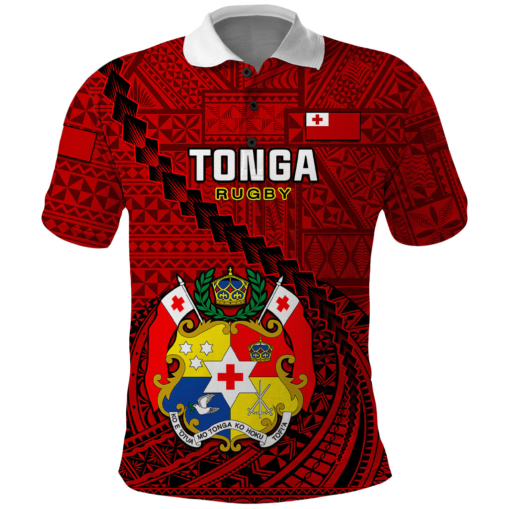Tonga Rugby Polo Shirt Tongan Ngatu Pattern Black Version - Wonder Print Shop