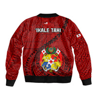 Tonga Rugby Sleeve Zip Bomber Jacket Tongan Ngatu Pattern Black Version - Wonder Print Shop