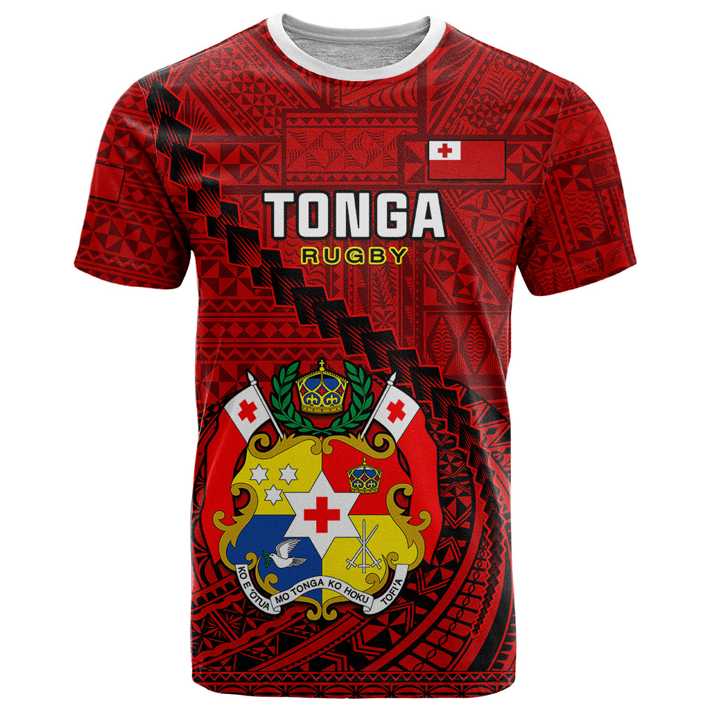 Tonga Rugby T Shirt Tongan Ngatu Pattern Black Version - Wonder Print Shop