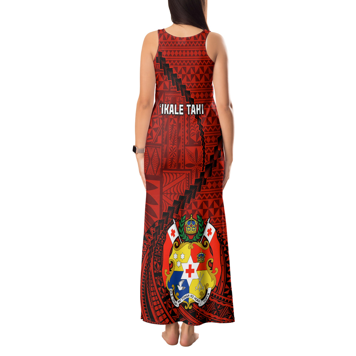 Tonga Rugby Tank Maxi Dress Tongan Ngatu Pattern Black Version - Wonder Print Shop