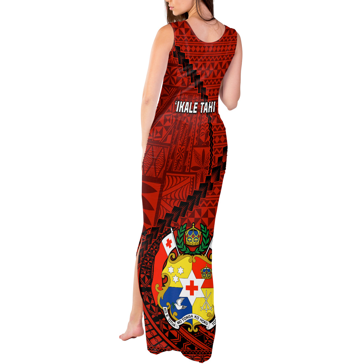 Tonga Rugby Tank Maxi Dress Tongan Ngatu Pattern Black Version - Wonder Print Shop