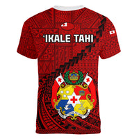 Tonga Rugby Women V Neck T Shirt Tongan Ngatu Pattern Black Version - Wonder Print Shop