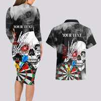 Personalised Skull Darts Couples Matching Long Sleeve Bodycon Dress and Hawaiian Shirt See You Next Game - Wonder Print Shop