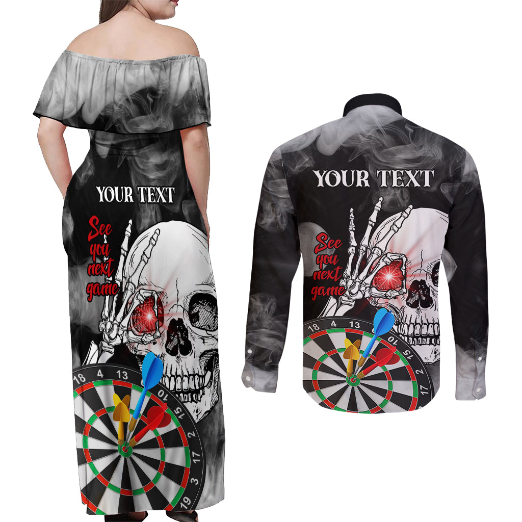 Personalised Skull Darts Couples Matching Off Shoulder Maxi Dress and Long Sleeve Button Shirts See You Next Game - Wonder Print Shop