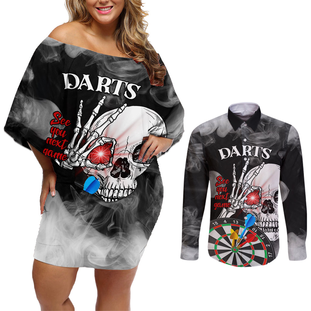 Personalised Skull Darts Couples Matching Off Shoulder Short Dress and Long Sleeve Button Shirts See You Next Game - Wonder Print Shop