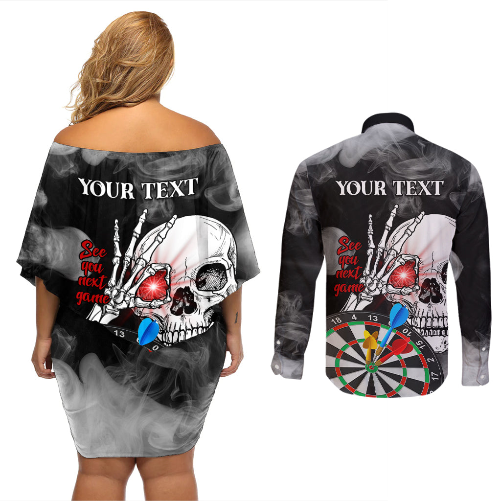 Personalised Skull Darts Couples Matching Off Shoulder Short Dress and Long Sleeve Button Shirts See You Next Game - Wonder Print Shop