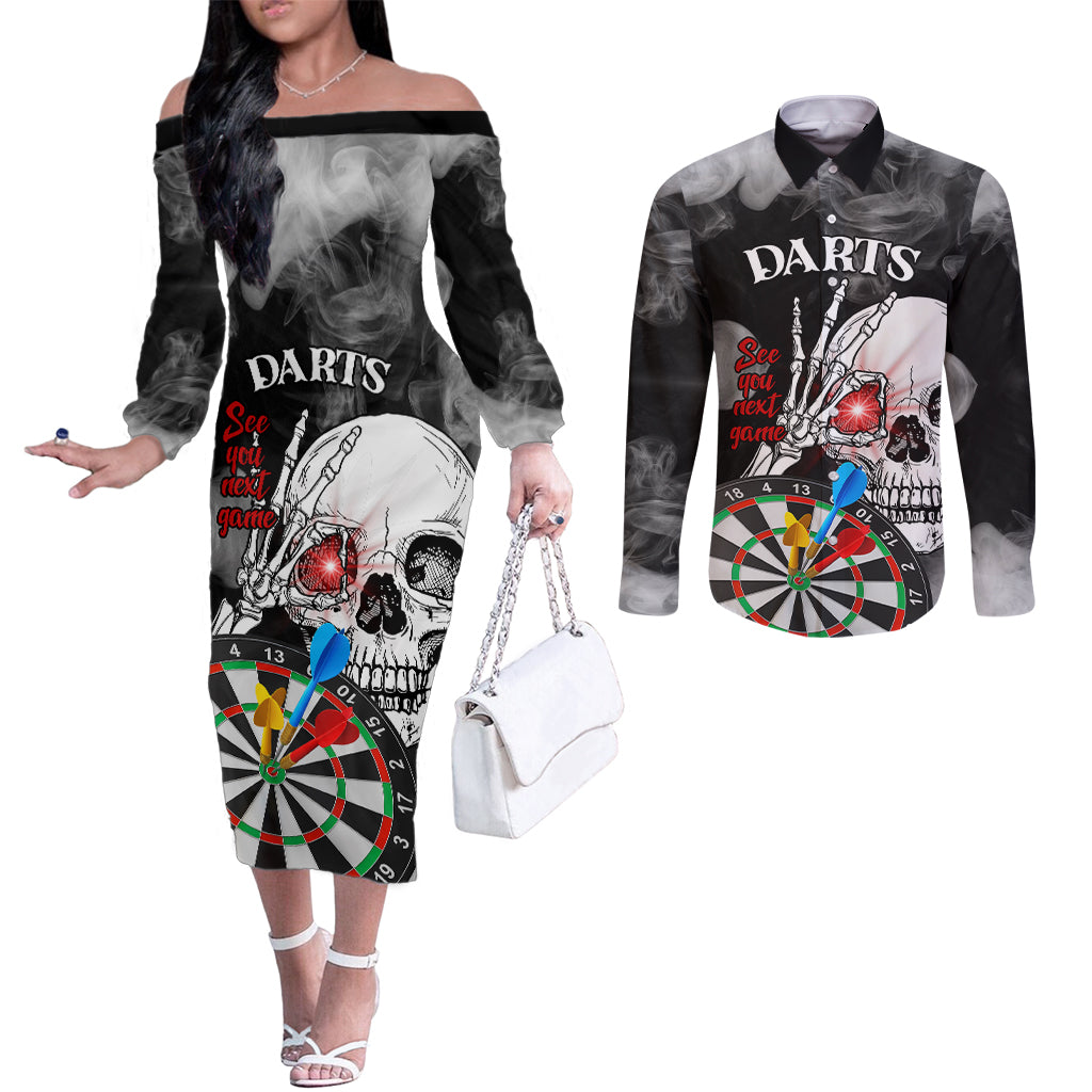 personalised-skull-darts-couples-matching-off-the-shoulder-long-sleeve-dress-and-long-sleeve-button-shirts-see-you-next-game