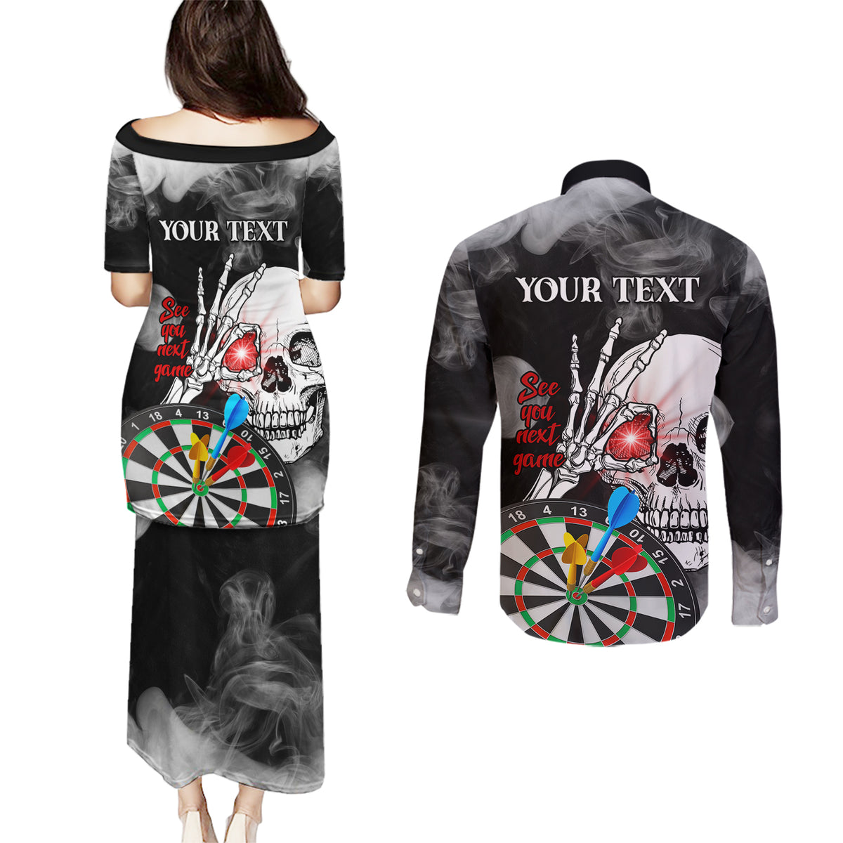 Personalised Skull Darts Couples Matching Puletasi Dress and Long Sleeve Button Shirts See You Next Game - Wonder Print Shop