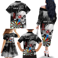 Personalised Skull Darts Family Matching Off Shoulder Long Sleeve Dress and Hawaiian Shirt See You Next Game - Wonder Print Shop