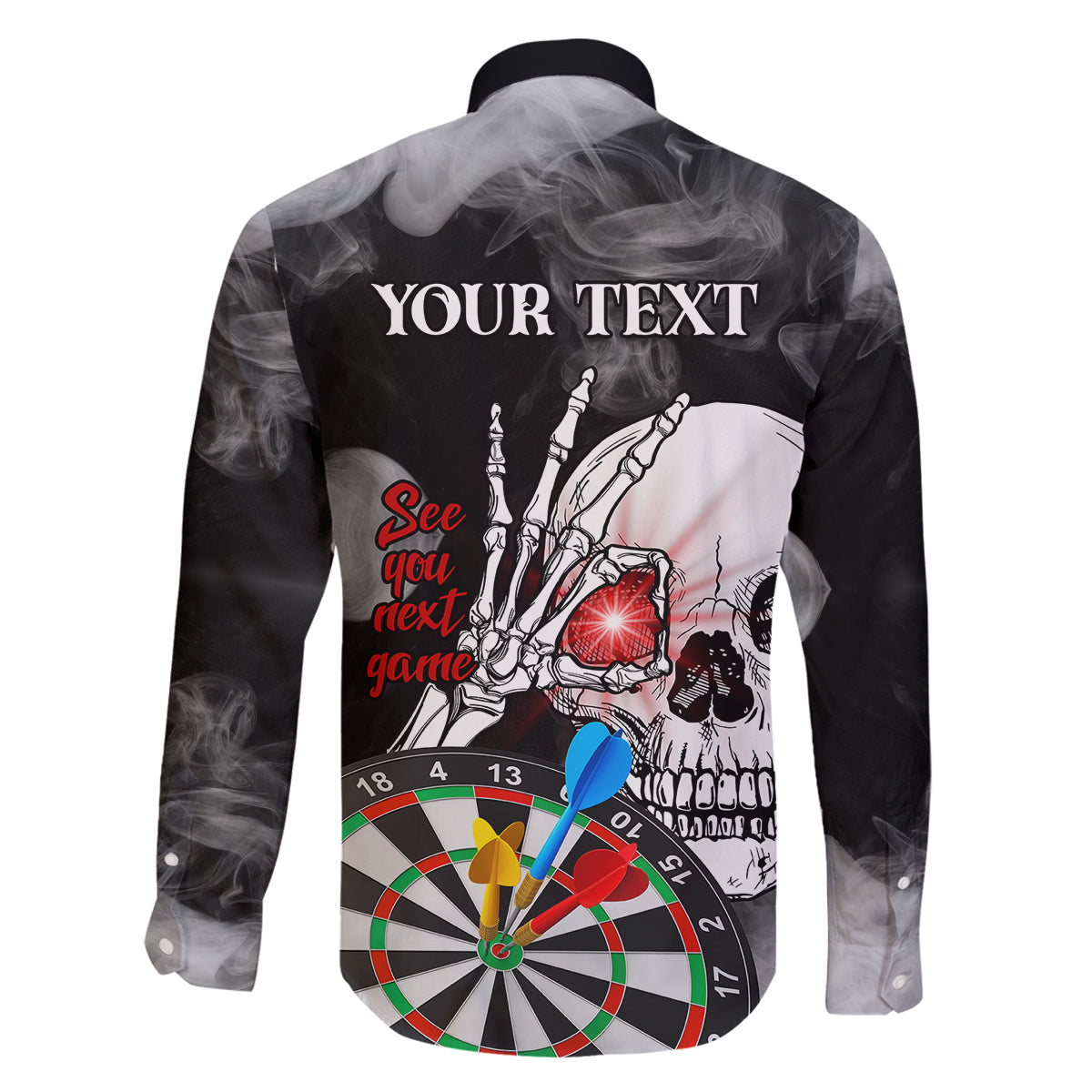Personalised Skull Darts Family Matching Off Shoulder Long Sleeve Dress and Hawaiian Shirt See You Next Game - Wonder Print Shop