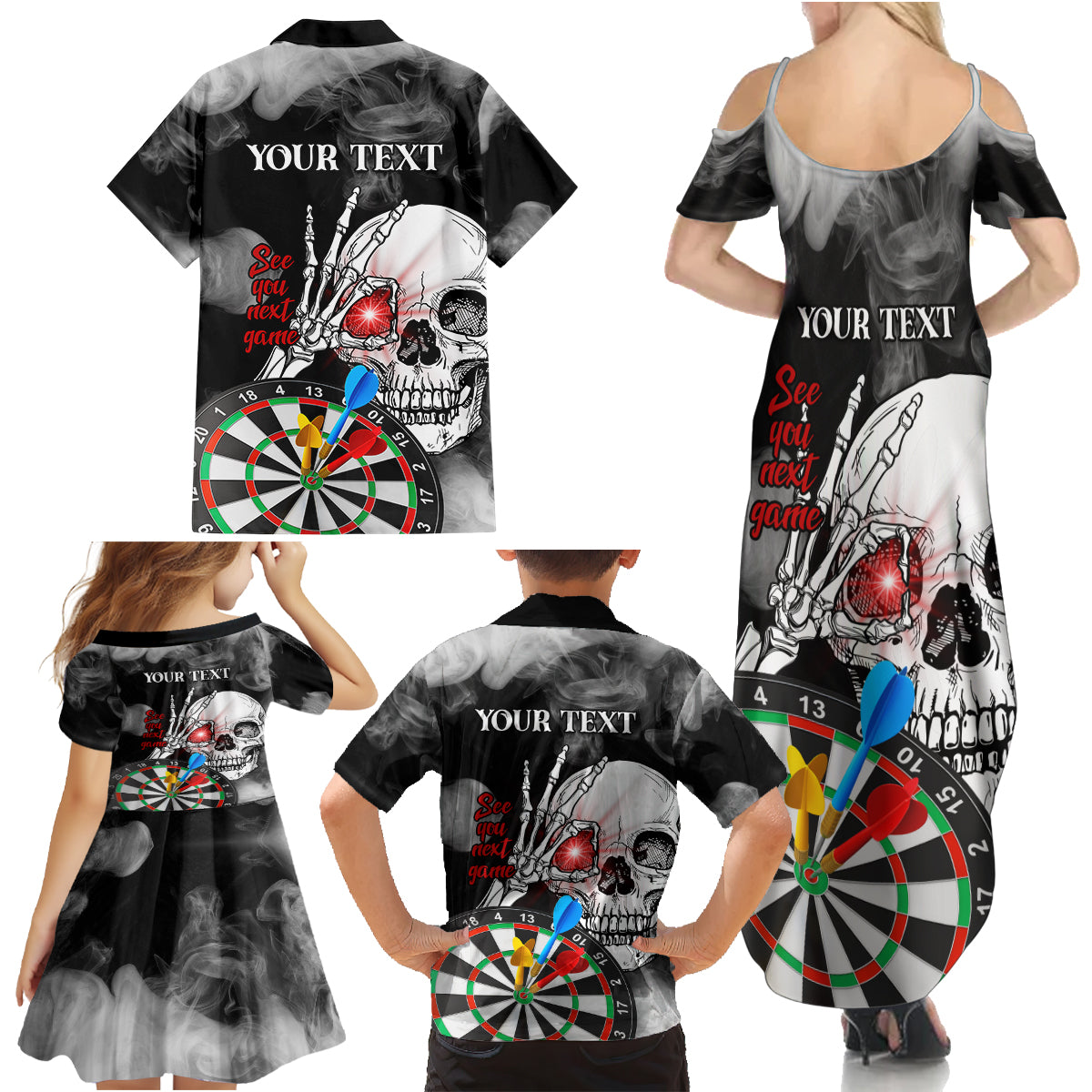 Personalised Skull Darts Family Matching Summer Maxi Dress and Hawaiian Shirt See You Next Game - Wonder Print Shop