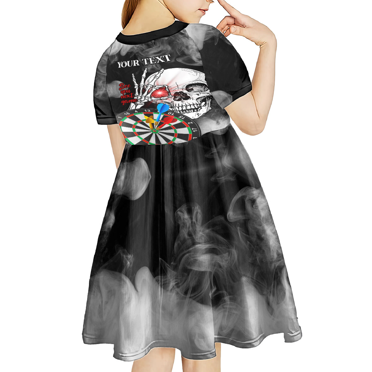 Personalised Skull Darts Kid Short Sleeve Dress See You Next Game - Wonder Print Shop