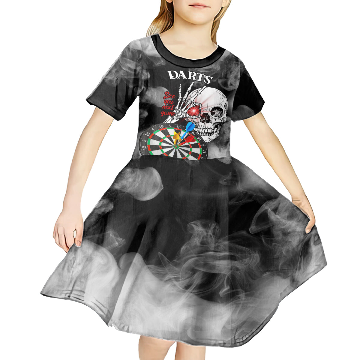 Personalised Skull Darts Kid Short Sleeve Dress See You Next Game - Wonder Print Shop