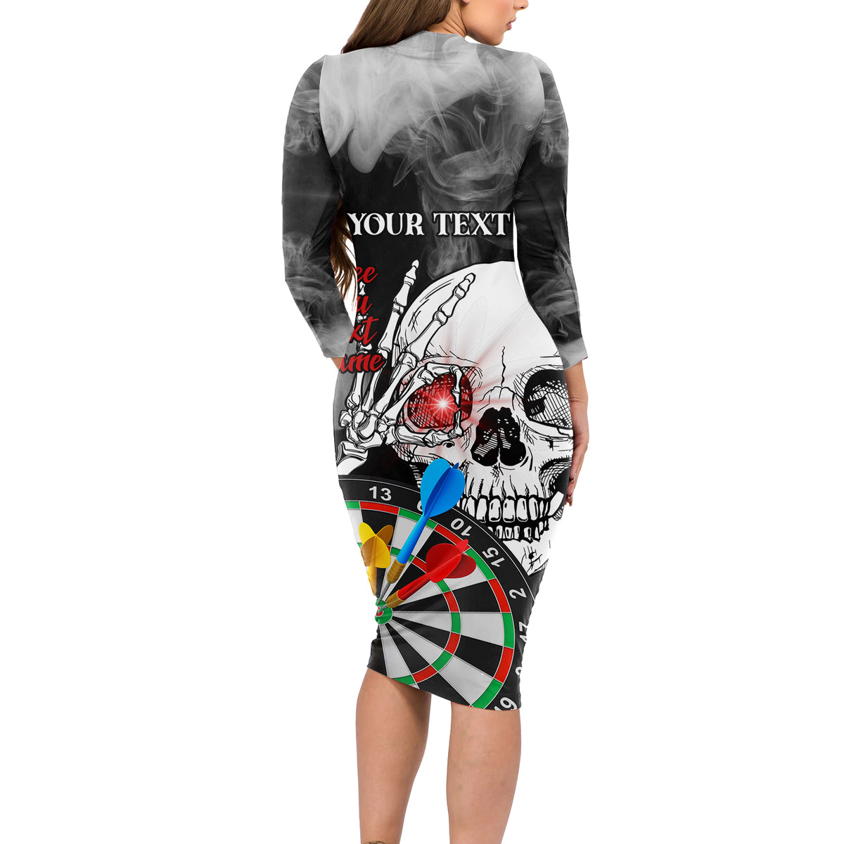 Personalised Skull Darts Long Sleeve Bodycon Dress See You Next Game - Wonder Print Shop