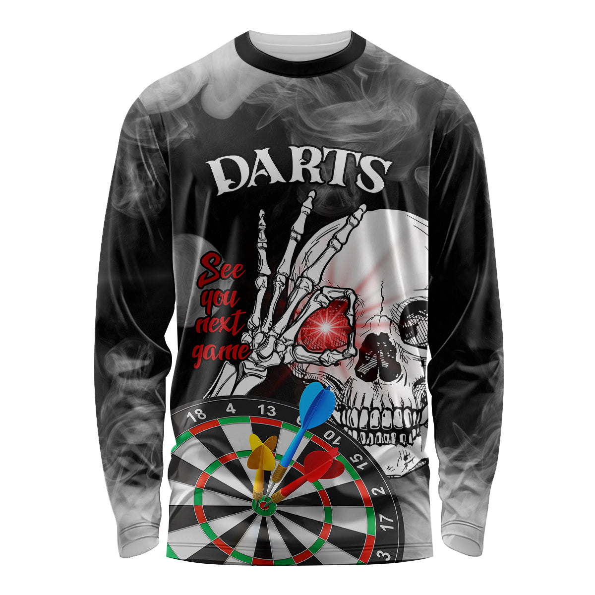 Personalised Skull Darts Long Sleeve Shirt See You Next Game - Wonder Print Shop