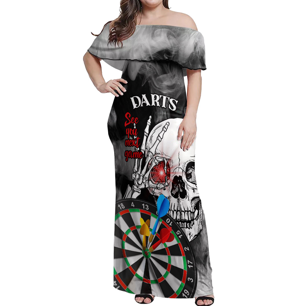 Personalised Skull Darts Off Shoulder Maxi Dress See You Next Game - Wonder Print Shop