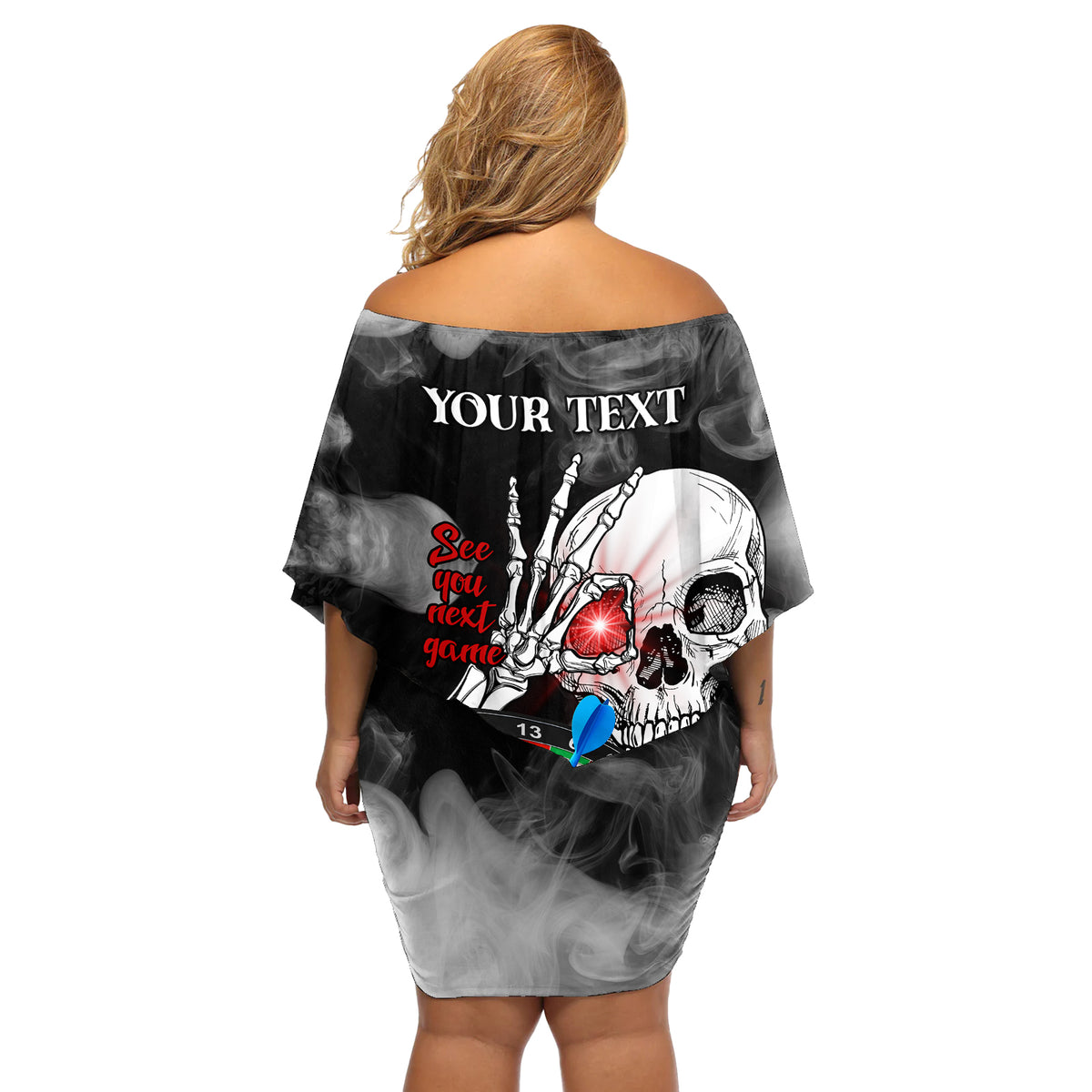 Personalised Skull Darts Off Shoulder Short Dress See You Next Game - Wonder Print Shop