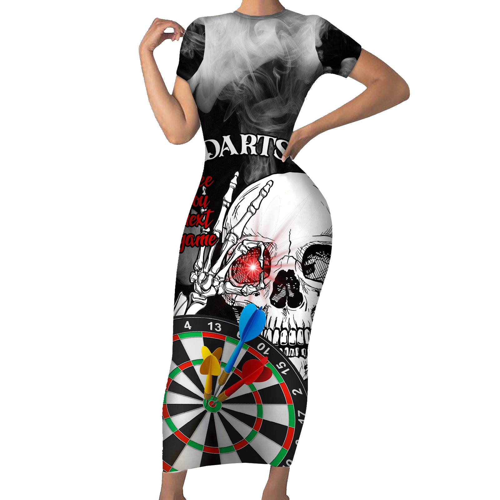 Personalised Skull Darts Short Sleeve Bodycon Dress See You Next Game - Wonder Print Shop
