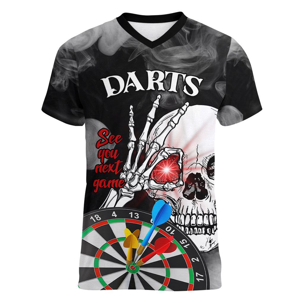 Personalised Skull Darts Women V Neck T Shirt See You Next Game - Wonder Print Shop