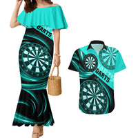 Personalised Darts Couples Matching Mermaid Dress and Hawaiian Shirt Turquoise Abstract Light - Wonder Print Shop