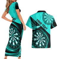 Personalised Darts Couples Matching Short Sleeve Bodycon Dress and Hawaiian Shirt Turquoise Abstract Light - Wonder Print Shop