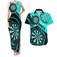 Personalised Darts Couples Matching Tank Maxi Dress and Hawaiian Shirt Turquoise Abstract Light - Wonder Print Shop