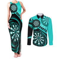 Personalised Darts Couples Matching Tank Maxi Dress and Long Sleeve Button Shirts Turquoise Abstract Light - Wonder Print Shop