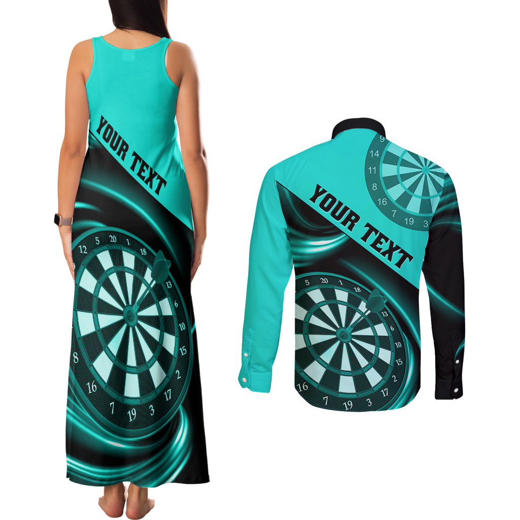 Personalised Darts Couples Matching Tank Maxi Dress and Long Sleeve Button Shirts Turquoise Abstract Light - Wonder Print Shop