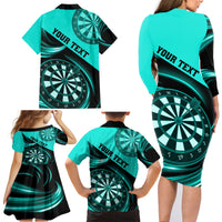 Personalised Darts Family Matching Long Sleeve Bodycon Dress and Hawaiian Shirt Turquoise Abstract Light - Wonder Print Shop