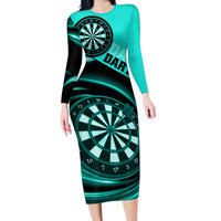 Personalised Darts Family Matching Long Sleeve Bodycon Dress and Hawaiian Shirt Turquoise Abstract Light - Wonder Print Shop
