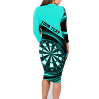 Personalised Darts Family Matching Long Sleeve Bodycon Dress and Hawaiian Shirt Turquoise Abstract Light - Wonder Print Shop
