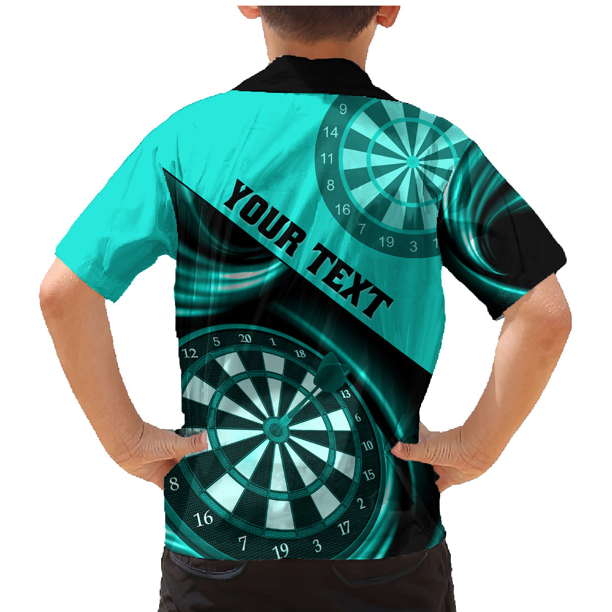 Personalised Darts Family Matching Mermaid Dress and Hawaiian Shirt Turquoise Abstract Light - Wonder Print Shop
