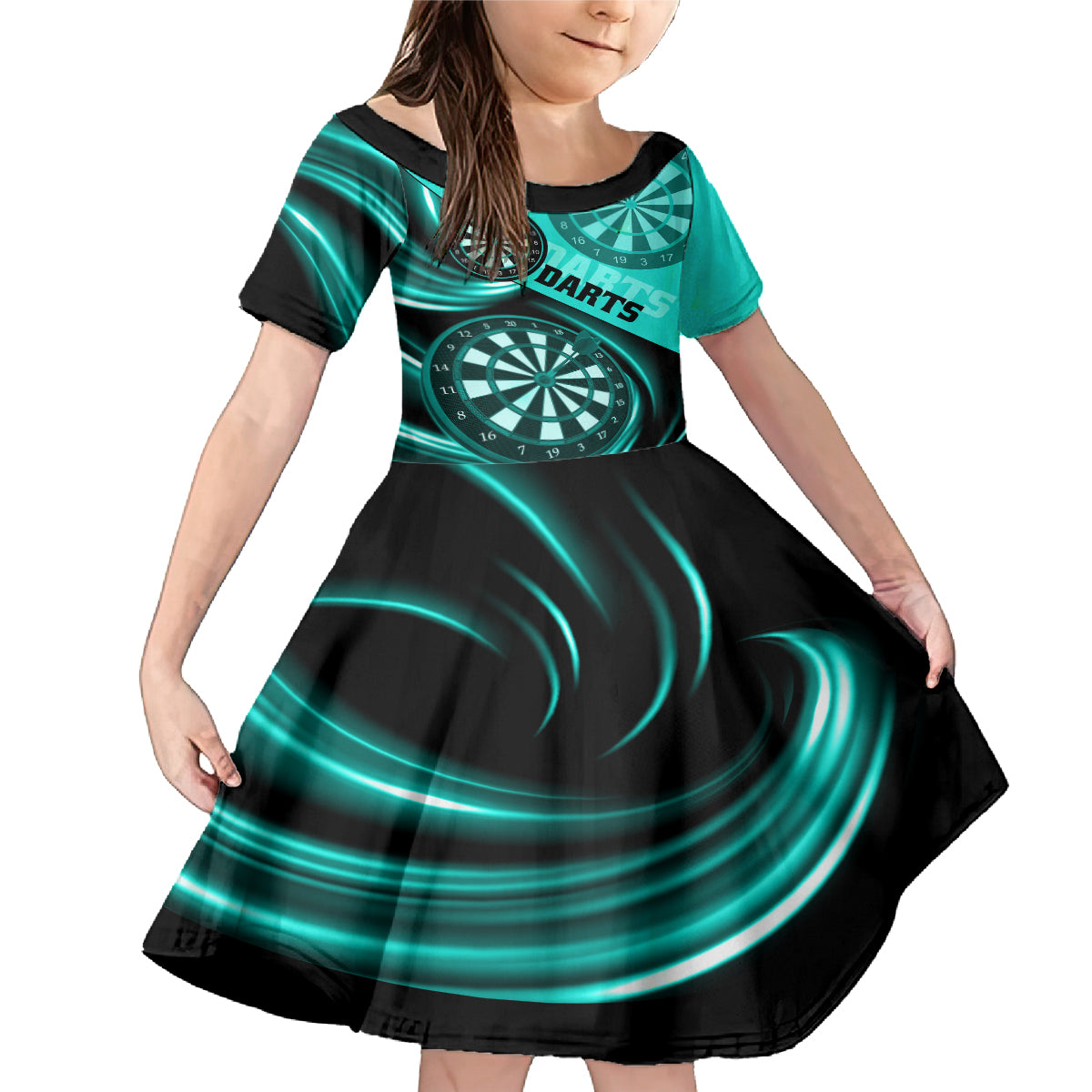 Personalised Darts Family Matching Mermaid Dress and Hawaiian Shirt Turquoise Abstract Light - Wonder Print Shop