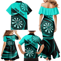 Personalised Darts Family Matching Mermaid Dress and Hawaiian Shirt Turquoise Abstract Light - Wonder Print Shop